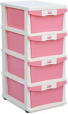 5 Layer Thickened Fibre Plastic Cupboard, Storage Drawers Baby Cabinet - Pink/White