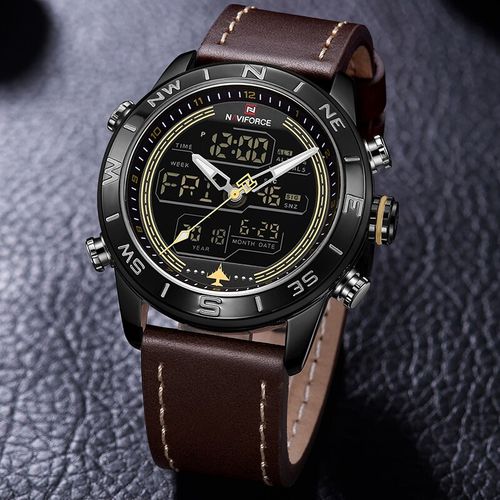 Leather Strapped Digital Watch - Brown