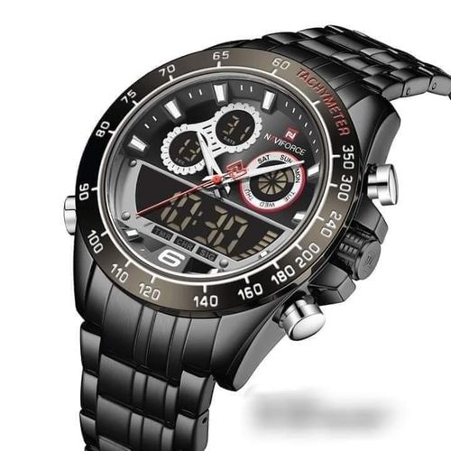 Stainless Steel Dual Luxury Watch - Black
