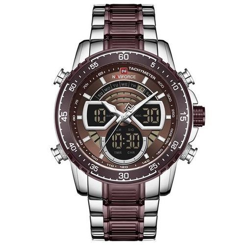 Waterproof Stainless Steel Mens Watch - Brown,Silver