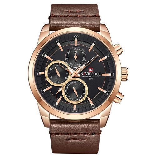 NF9148 - Men's Designer Leather Strap Watch - Brown