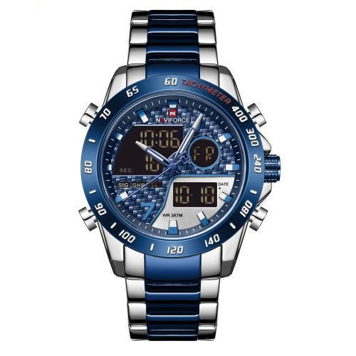 Naviforce Digital And Analog Mens Designer Watch - Blue/Silver