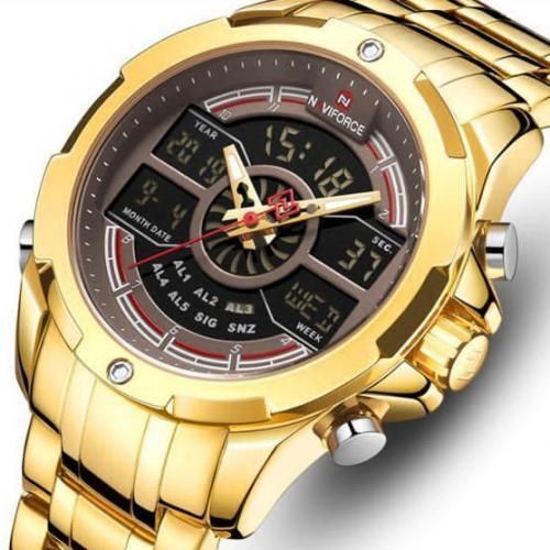 Naviforce Luxury Stainless Steel Wrist Watch - Gold