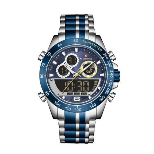 Naviforce Water Resistant Analog And Digital Mens Watch - Silver/Blue