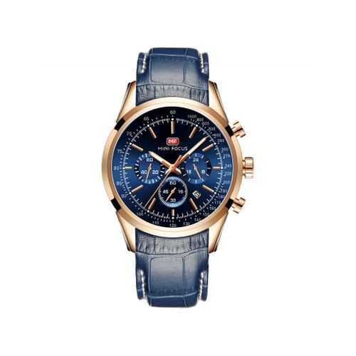 Mini Focus Leather Strapped Chronograph Analog Mens Watch - Blue