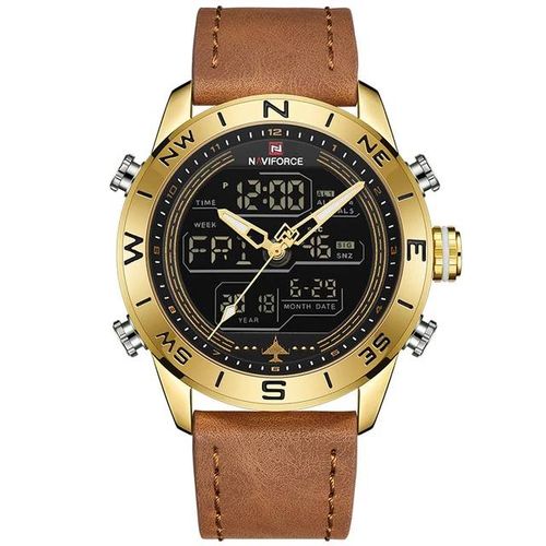 Naviforce Leather Strapped Chronograph Sports Watch - Gold