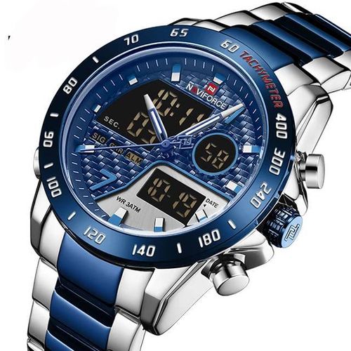 Naviforce Men's Digital Casual Dual Watch - Silver/Blue