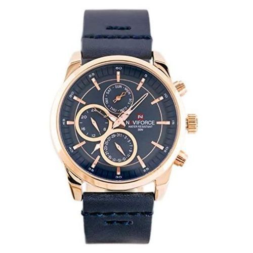 NF - Men's Designer Leather Strap Watch - Blue, Gold