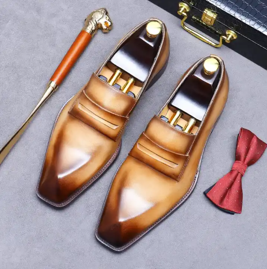 Italian Men Shoes Exquisite Slip-on Leather Loafers Oxford Dress Shoes