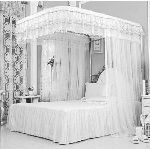 Two Stand Railed Mosquito Net - White, Top Design May Vary - 6*6