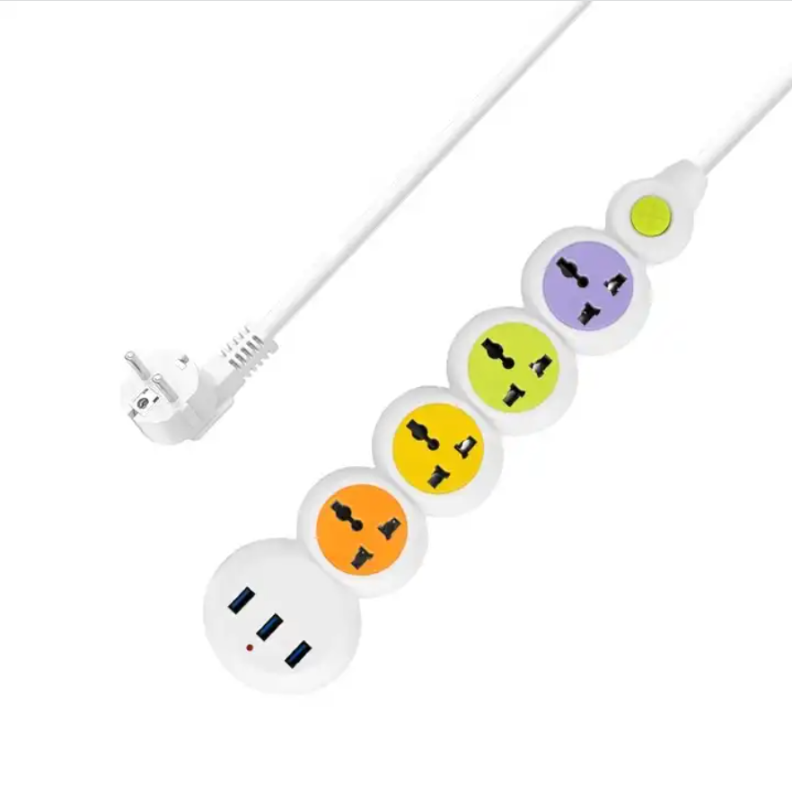 Multiple Color Universal Style Extension Socket 4 Ways 3USB Power Strip