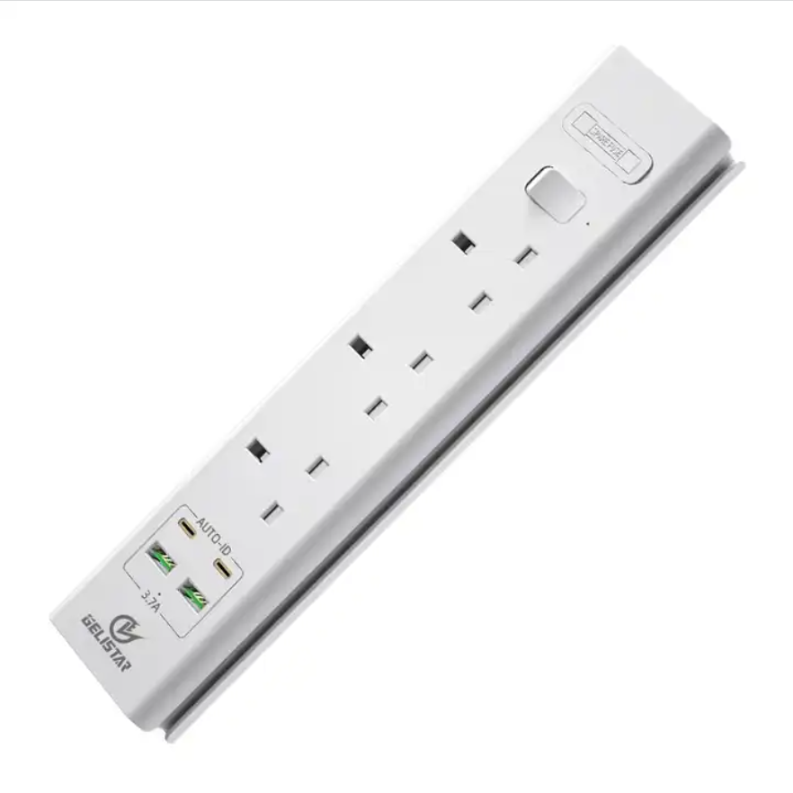 4Way UK Standard Power Strip 3.7A 2 USB Port 2 Type C Electric Surge Protector Desktop Extension Plug Cord Socket