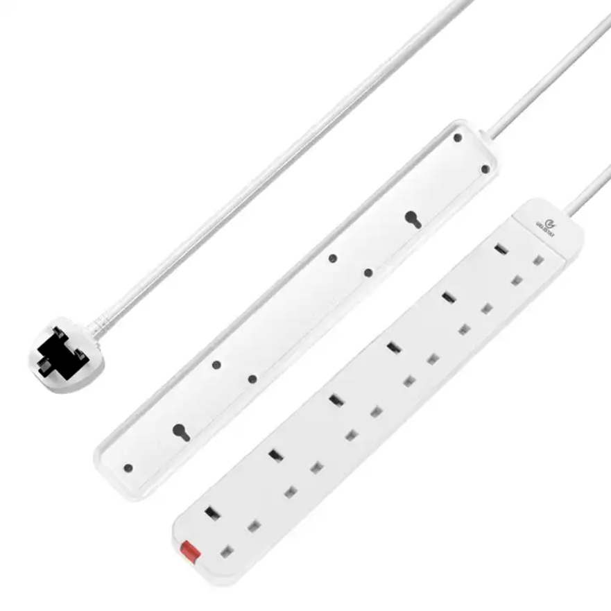 UK standard 6 outlet 3m cable extension socket multifunctional multi plug electric smart overload protection power strip