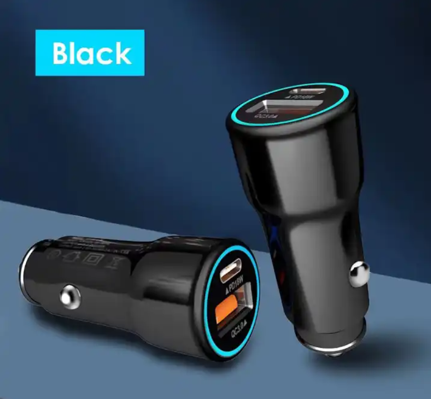 18W PD Car Charging 5V 2.4A Dual Port USB Car Charger Type-C