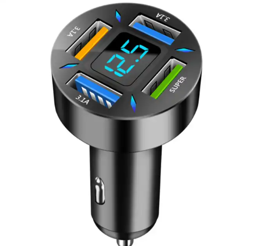 Digital display car charger 4usb 66W fast charge PD mobile phone charging Adapter 1 in 4 QC3.0 car charger