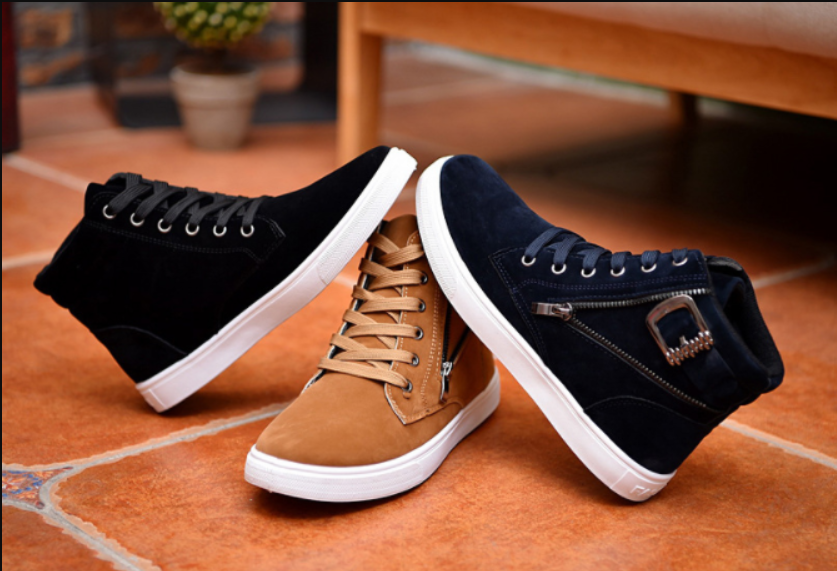 Men Classic Zipper And Buckle High Top Shoes