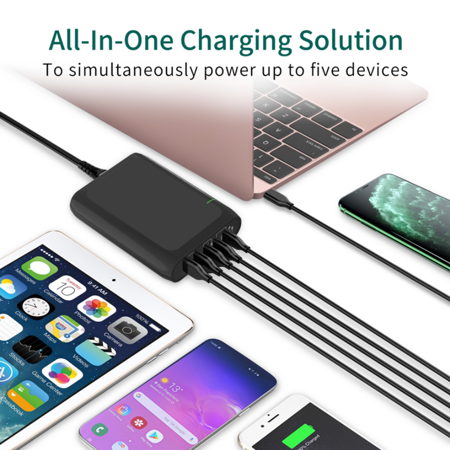 New charger 120W 5-port Desktop laptop/mobile phones fast charger adapter PD Fast charging power supply