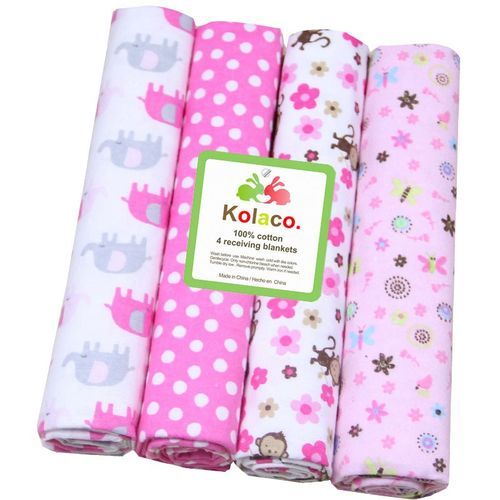 4Pcs Pack 100% Cotton Baby Receiving Bedsheets - Varying Designs,Multicolour