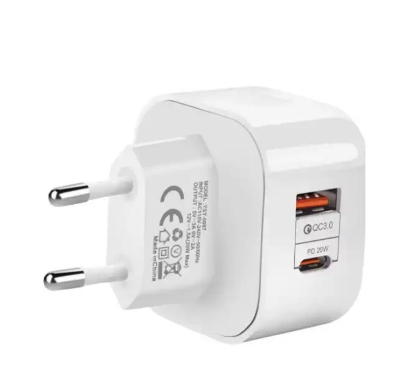 PD20W Charger QC3.O Fast Charge Type-c+USB Charger Dual Port Fast Charge Charger for Apple, Android