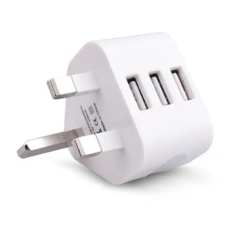 UK Plug TYPE-C Adapter charger 3USB input voltage 110-240V power Adapter 5V/2A ABS material wall charger