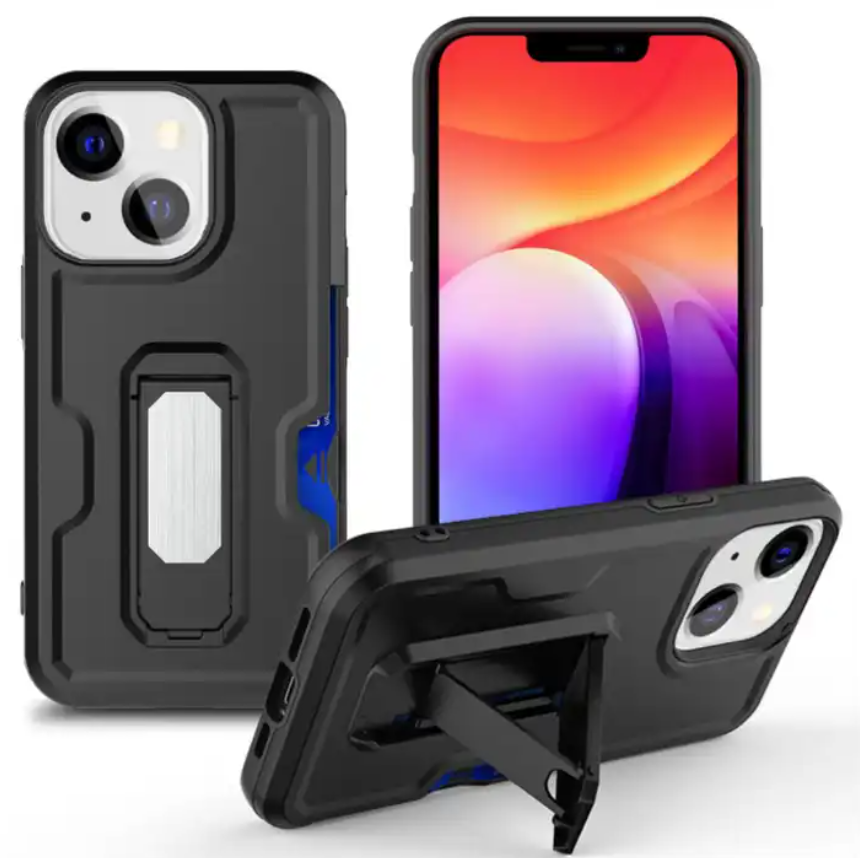 Card Slot Holster Phone Case Metal Bracket , Back Covers 2 in1 PC TPU mobile phone shell for iPhone 11 12 13