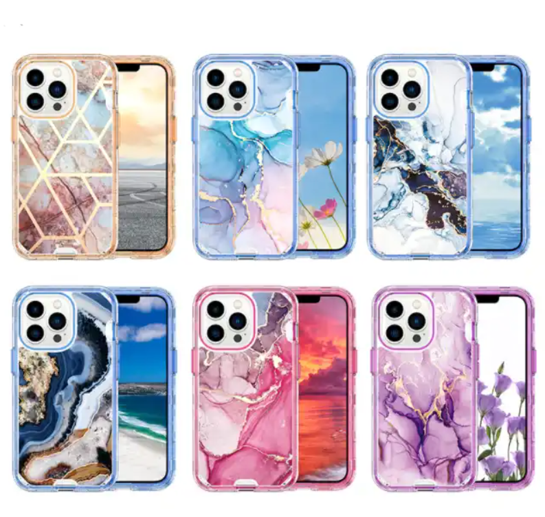 Marble Electroplating Protective Case 3 in 1 mobile phone case ,  for iPhone14 13 pro max 12