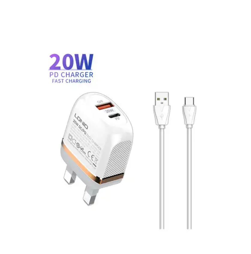 LDNIO 20W USB-C PD Charger Type C+QC3.0 Chargers Fast Charging Adapter : A2316C