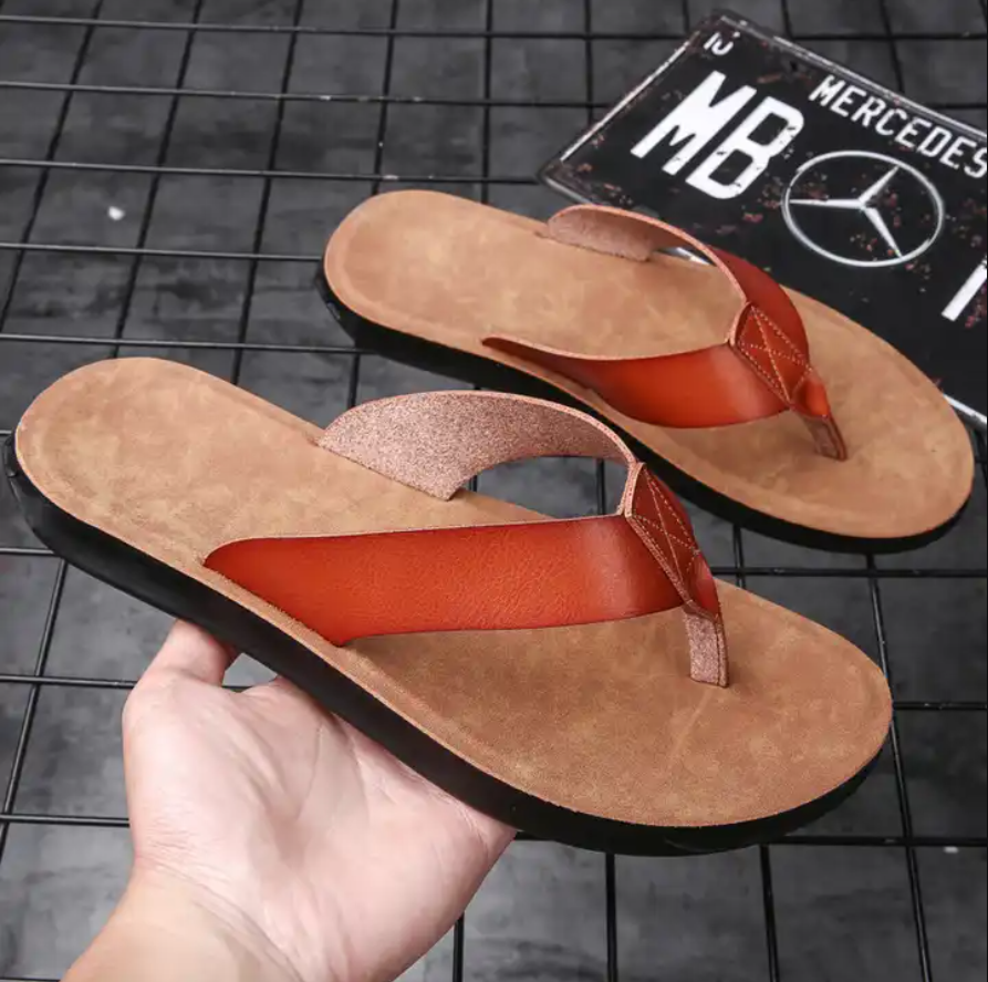 Men Sandals Leather Flip-flops Outdoor  Slippers