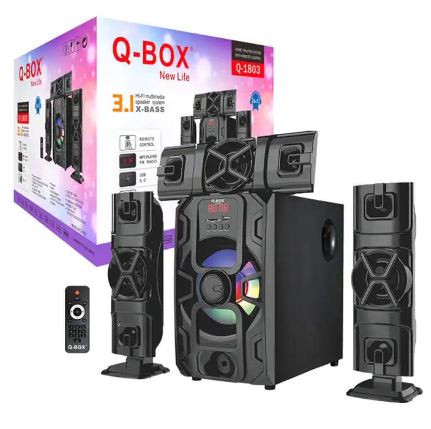 Q-BOX Q-1803 New Home Theatre ,  Stereo Acoustic Subwoofers 3.1 Channels Multimedia Bluetooth Speaker For Home Theatre System