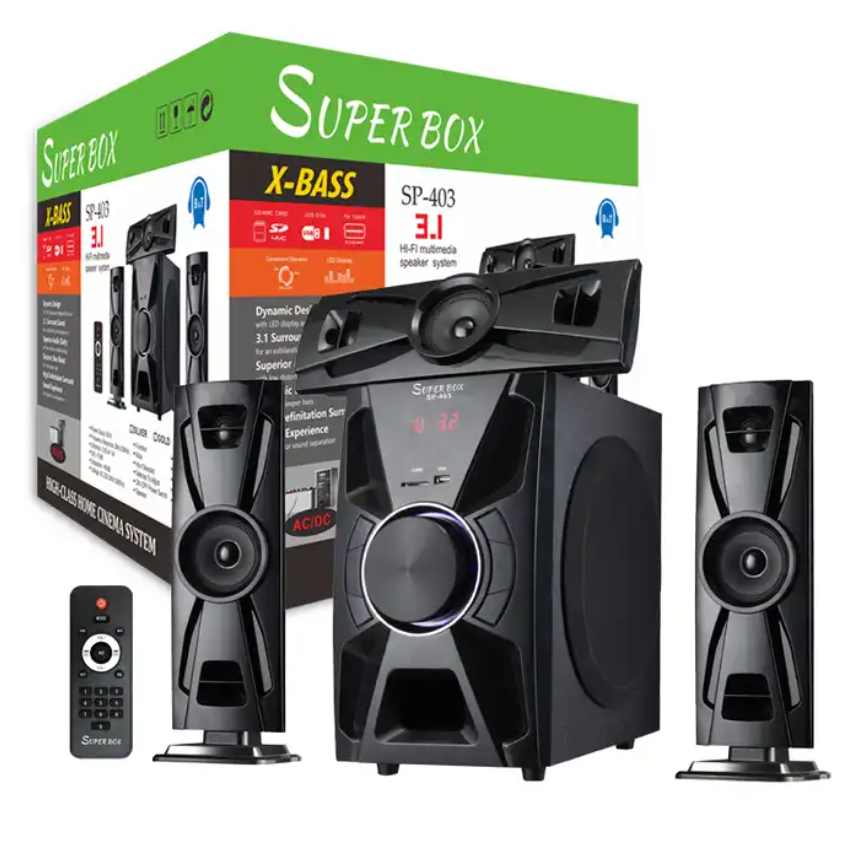 SUPER BOX SP-403 , New sound insulation sound diffuser audio speaker 2262 h Woofer Theatre Sound Speaker System 3.1