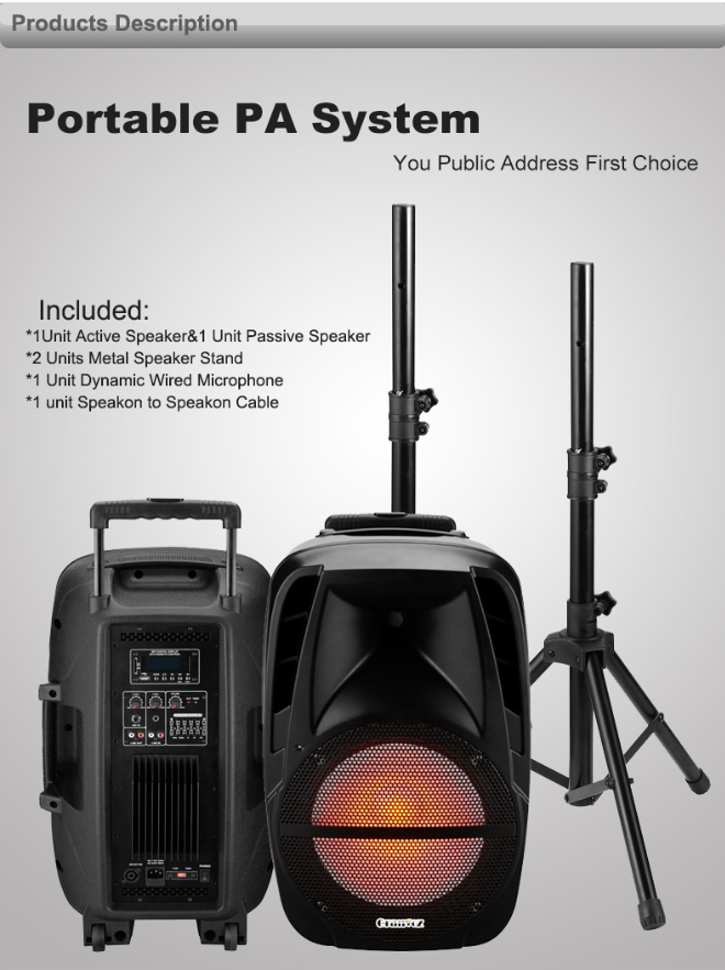 Portable PA System , BT Recharged Portable Speaker With Handle And Wheels