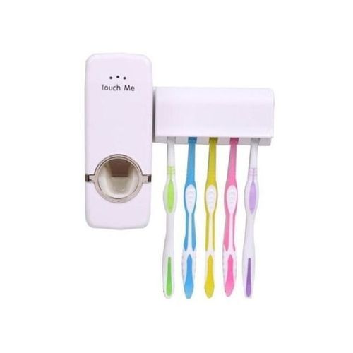 Toothpaste Dispenser With Toothbrush Holders-White
