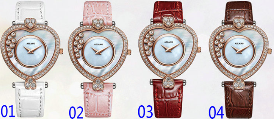 AILANG 8810L Elegant Stone Rose Gold Lady Quartz Watches Analog Wristwatch for Women Heart Dial Women's Watch