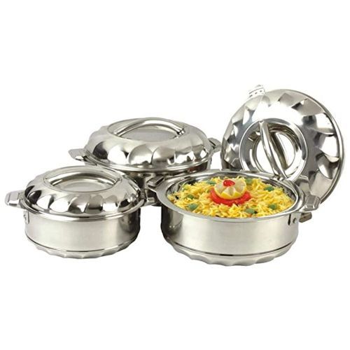 3Pc Stainless Steel Insulated Hot Pot Dishes Lunch Food  Carrier  - Silver.