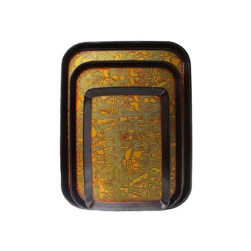 Set Of 3 Non Slide Rubber Serving Trays -Gold