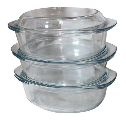 3 Pieces Of Oval Tempered Glass Caserole Serving Dishes/Bowls, 3.5L-Colorless.