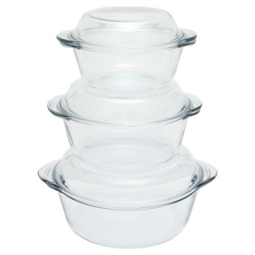 3 Piece Glass Casserole Serving Dishes 1L, 1.5L & 2.5L-Colorless