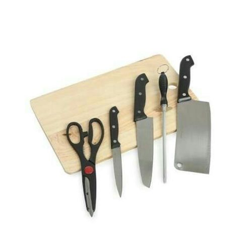 Wooden Chopping Board With Knives - Brown