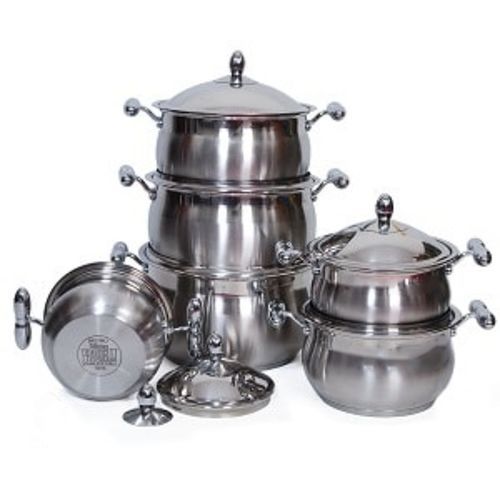 12 Piece Heavy Stainless Steel Saucepans Cookware Pots - Silver