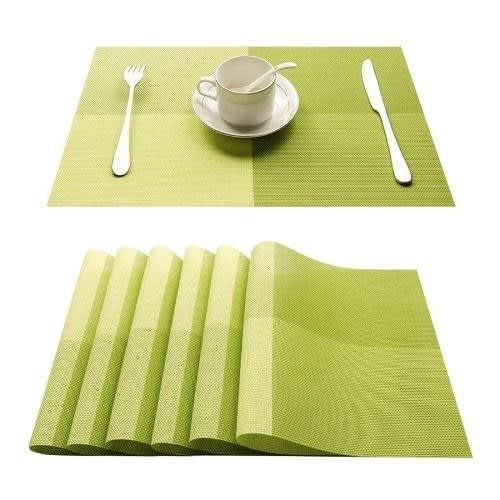 6 Pcs Of Square Woven Table Mats - Green