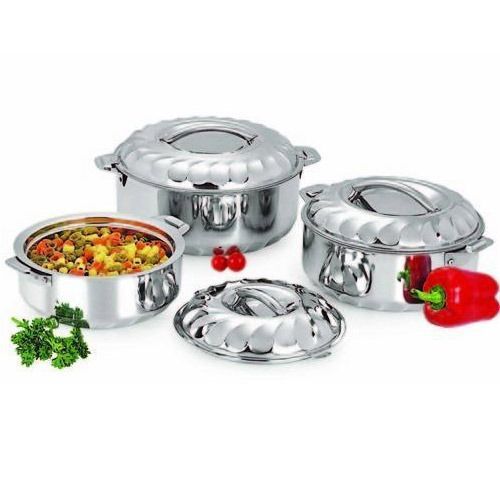 3pc Steel Hot Pots/ Serving Dishes - Silver