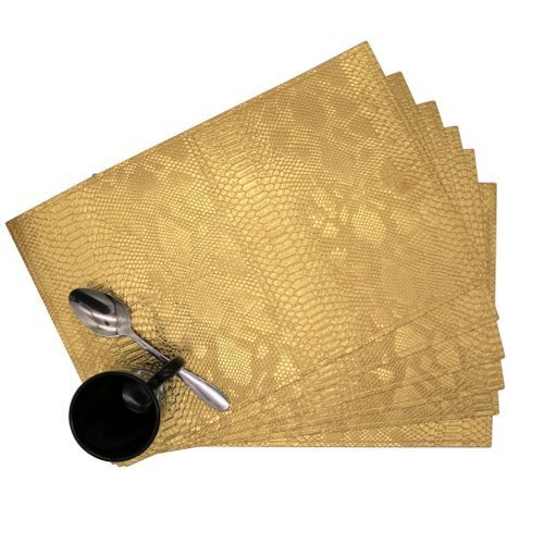 6 Pcs Of Leather Table Mats -Gold.