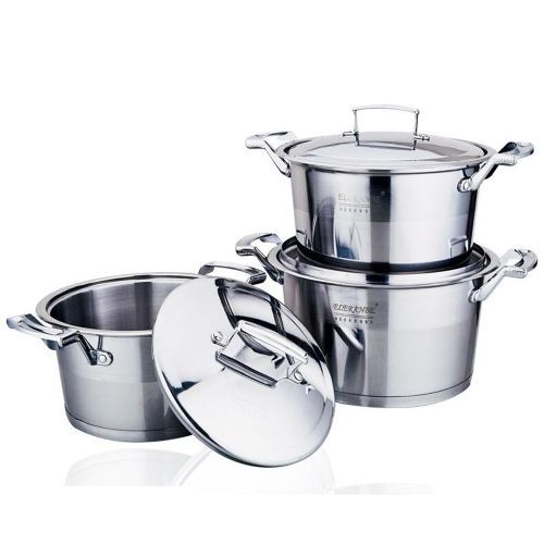 3 Piece Heavy Stainless Steel Saucepans/Cookware - Silver