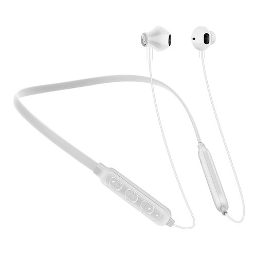 Bluetooth Wireless Neckband with Retractable Earbuds Headphones - White