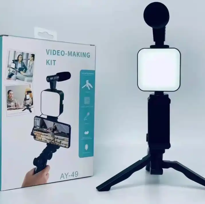 AY-49 Phone Vlog Tripod Vlogging Kits Live Selfie Fill Light Integration with Remote Control Microphone LED Light