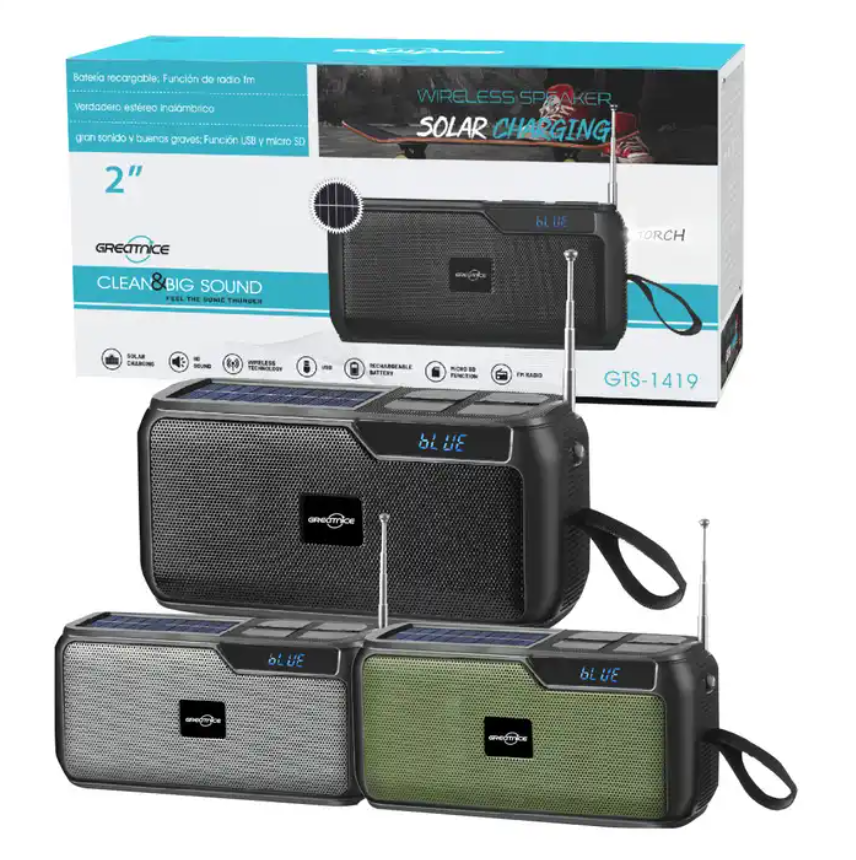 GTS-1419 2 Inch Multi-function Radio FM BT Mini 500Ah 5W Cheap Price Subwoofer Outdoor Portable Solar Speakers