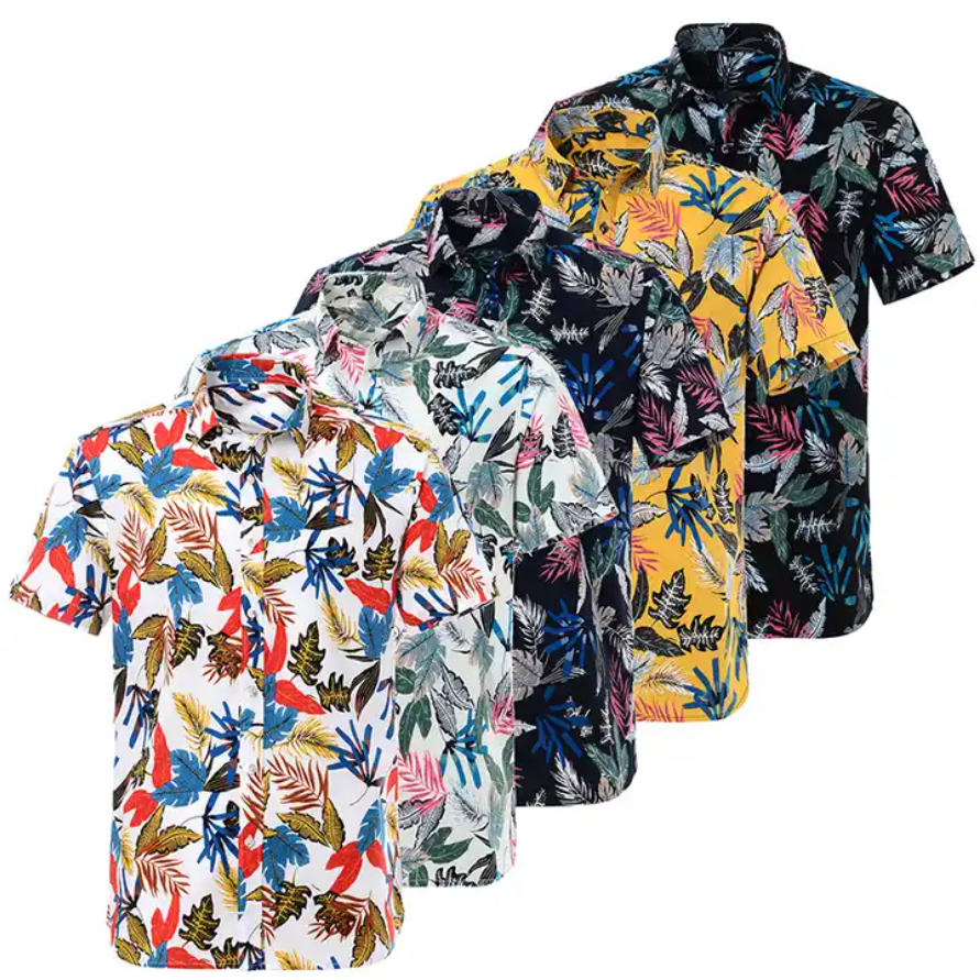 Cotton Casual Hawaii Print Short-sleeved Shirt Men's Beach Shirts
