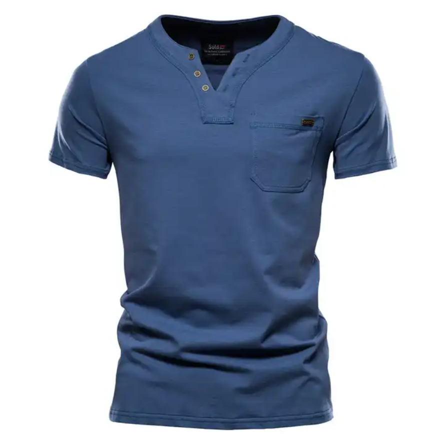 Summer Casual T-shirt Men's Fashion Trend Sports Tee Slim Cotton Plain V Neck T-shirts With Pocket
