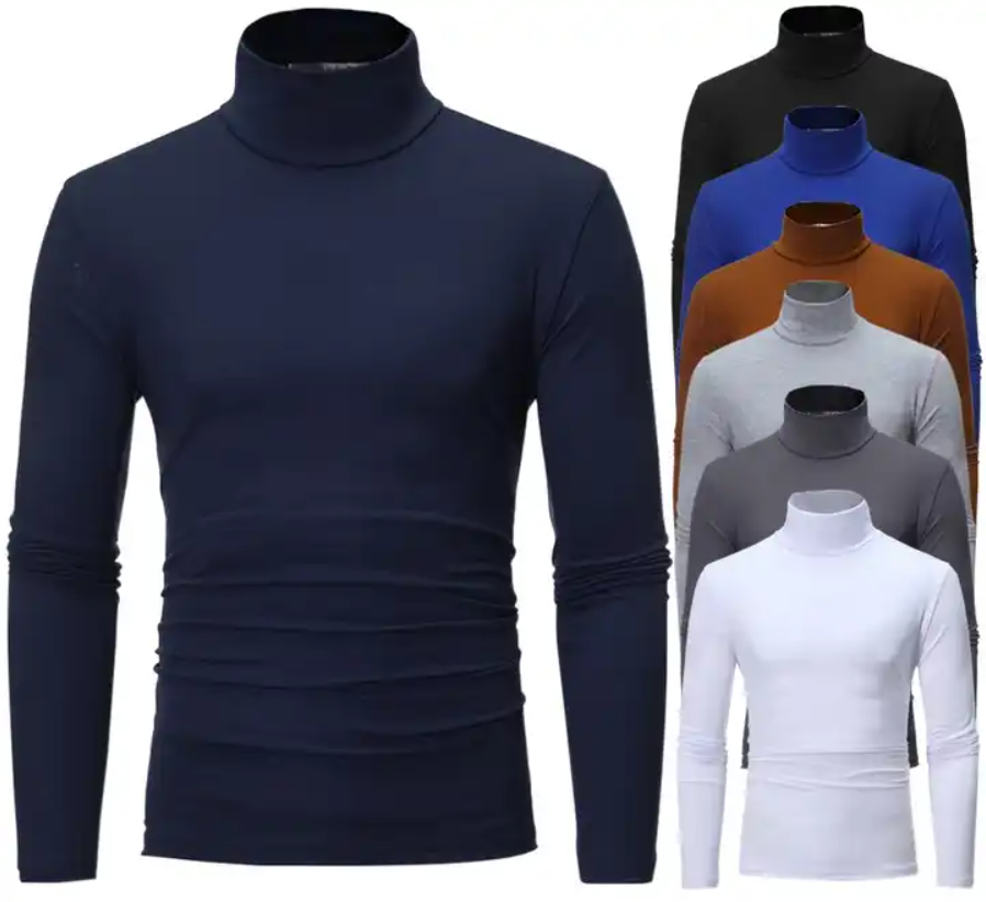 Men Turtleneck Long Sleeve Cotton Comfortable 7 Colors Undershirt Close-fitting Elastic White Undershirts