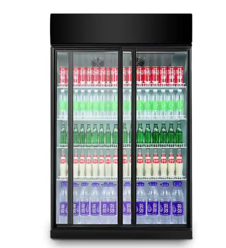 2 Doors Glass Refrigerator Freezers Commercial Slide Doors Vegetable Beverages Display refrigerator